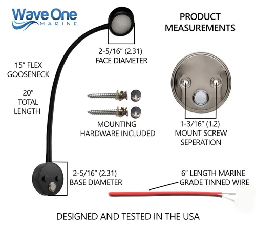Miniatura 4 de Wave One Marine Luz de lectura LED de cuello de ganso de doble color Flexible atenuable para velero, cabina, pared, mapa, barco, yate, RV, Negro