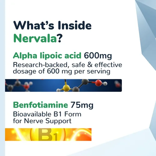 Miniatura 6 de Nervala - Ácido alfa lipoico 600 mg - Suplemento antioxidante ALA para nervios, energía y circulación - Extra fuerte con benfotiamina - Fabricado