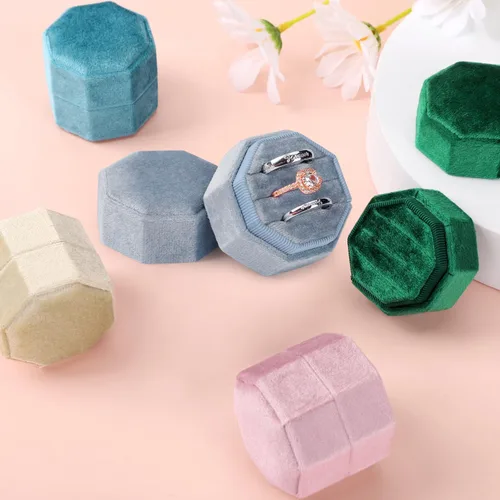 Miniatura 2 de MYEBIUAI Caja para anillos de boda, 3 ranuras de alta calidad, caja de regalo de almacenamiento de anillo de terciopelo, caja de regalo para anillo