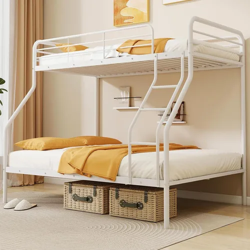 Miniatura 10 de Giantex Literas de metal tamaño individual sobre matrimonial, litera resistente para adolescentes y adultos con escalera y barandillas, litera