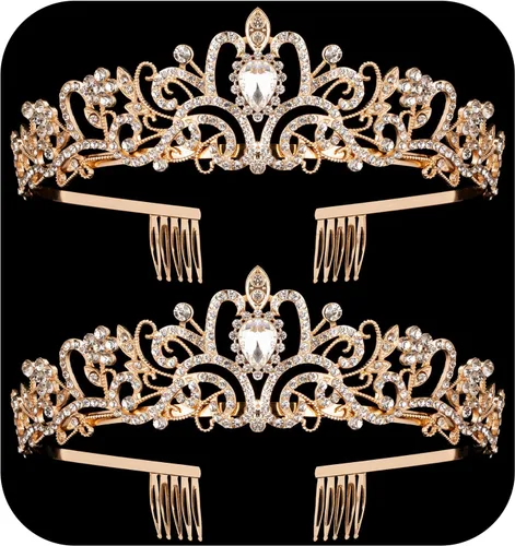 Miniatura 12 de Coronas de tiara de cristal para mujeres y niñas, corona elegante de princesa con peines, diademas para mujeres, nupcial, boda, baile de graduación