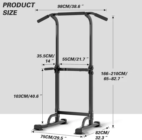 Miniatura 4 de Soges Power Tower - Estación de barras de tracción y fondos, estación de fondos con soporte independiente para gimnasio en casa, equipo de Negro