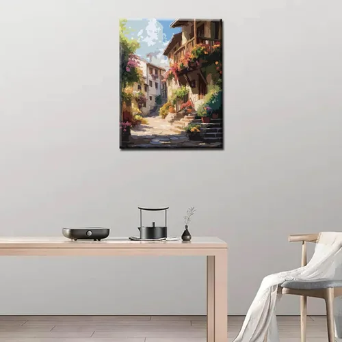 Miniatura 2 de Pintura de flores de ciudad por números para adultos, niños, principiantes, Italia, ciudad, flores de calle, bricolaje, pintura acrílica, kits