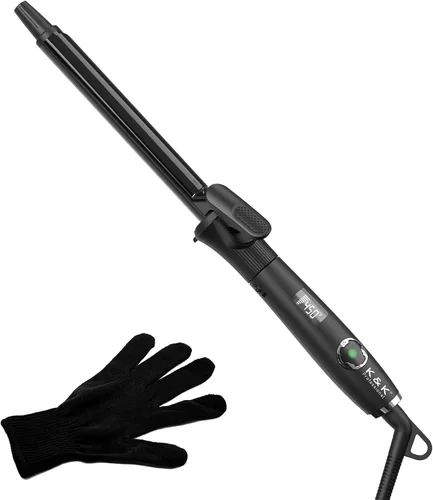 Rizador de 3/4 pulgadas con barril de cerámica de turmalina clipada, rizador de cabello profesional de 0.75 pulgadas hasta 450°F, doble voltaje para