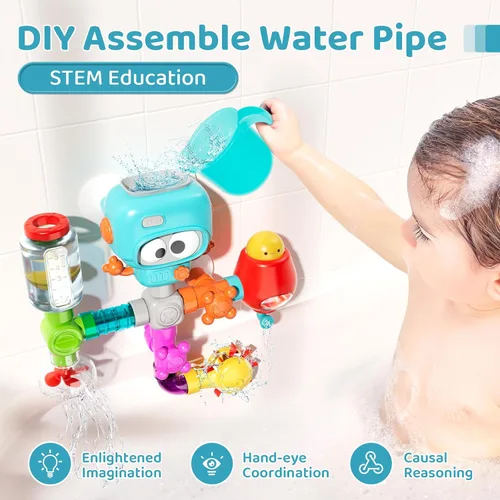 Miniatura 6 de SOCBTNSO Tubo de agua de montaje de bricolaje, juguetes de baño para niños de 4 a 8 años, kit de construcción de bricolaje para edades de 5 a 7