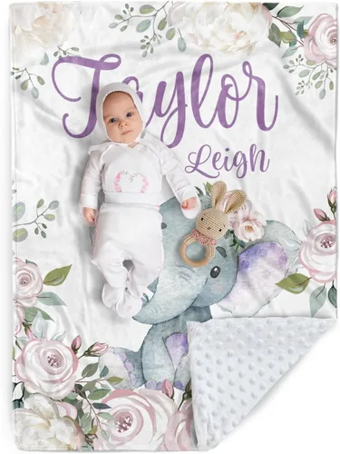 Miniatura 14 de Manta de bebé personalizada, manta de felpa suave con respaldo de puntos de doble capa para niños y niñas, nombre personalizado con diseño de animal