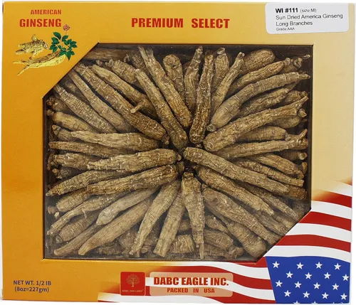 8 onzas = 8.01 oz/caja de raíz de ginseng cultivada de Wisconsin Americana seleccionada a mano | Caja mediana larga y mediana (8 onzas = 8.01