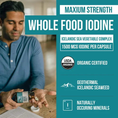 Miniatura 2 de Suplemento de yodo orgánico – 1,500 mcg de yodo, máxima potencia – de complejo de vegetales marinos, alimento integral y forma cruda – Contiene