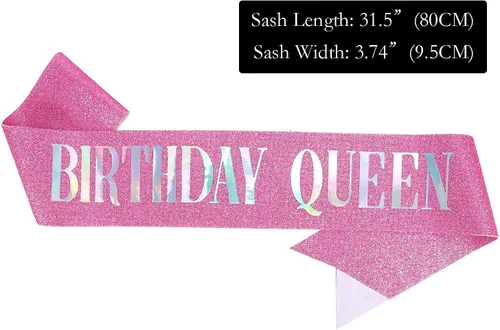 Miniatura 4 de Banda de cumpleaños Queen rosa, letras de papel de aluminio deslumbrante con purpurina para mujeres 21, 30, 40, 50, 60, regalos divertidos