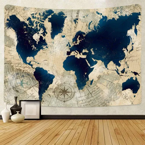 Miniatura 2 de YANR Tapiz vintage de mapa del mundo para colgar en la pared, póster de arte de pared de mapa del mundo, tapices de estilo nórdico antiguo, mapa