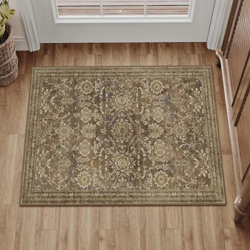 Miniatura 150 de PureCozy Alfombra de área beige de 2 x 3 pulgadas, lavable, vintage, pequeña, para entrada, cocina, suave, retro, floral, de pelo bajo, tapete
