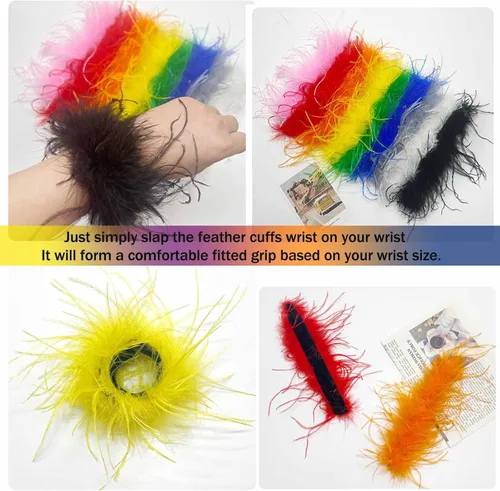 Miniatura 4 de LELEBEAR Pulseras de plumas a presión, pulsera de plumas a presión, muñeca de plumas, puños de plumas para mujer