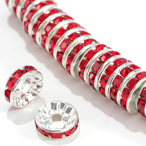 Miniatura 16 de 100 cuentas espaciadoras Rondelle redondas de cristal con diamantes de imitación checos chapados en plata, cuentas sueltas para manualidades, Blanco