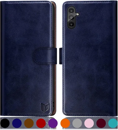 SUANPOT Funda para PU Samsung Galaxy A13 Willet, Azul, Textura de cuero clásico color sólido