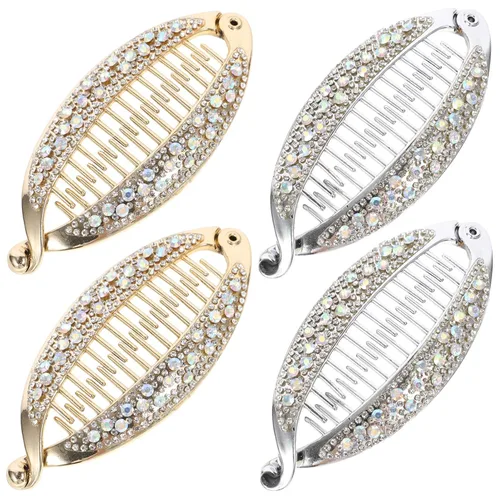 Miniatura 5 de FRCOLOR 4 pinzas para el cabello con forma de pez, peines de resina con diamantes de imitación para el cabello, pinzas para cola de caballo