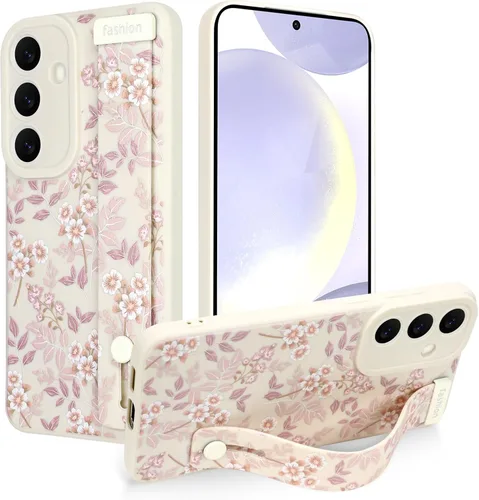 Miniatura 44 de Funda magnética compatible con Samsung Galaxy S25 Ultra para mujeres y hombres, estética flor de durazno, correa de muñeca ajustable incorporada