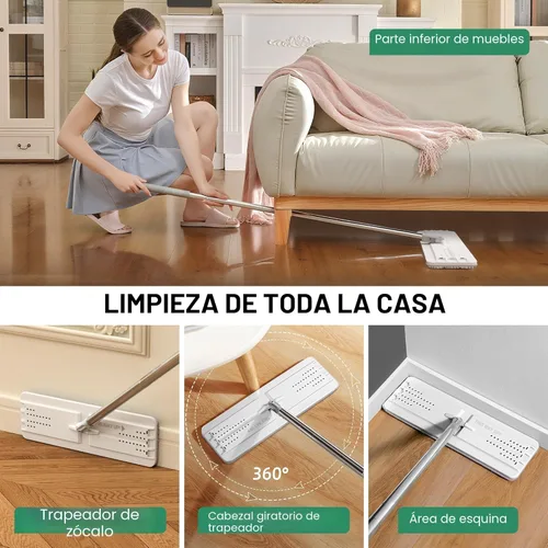 Miniatura 6 de JOYMOOP Trapeadores planos, trapeador de microfibra para limpieza de pisos y limpiador de paredes, mango de trapeador de 50" con cabezal plano
