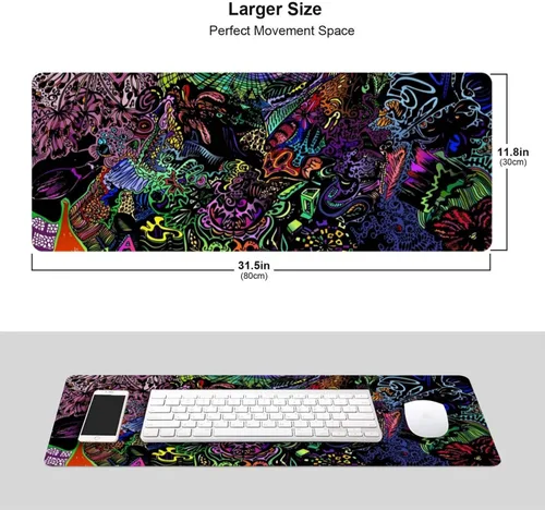 Miniatura 5 de Trippy Psychedelic Art - Alfombrilla de mouse para juegos XXL XL grande para escritorio, antideslizante, larga extendida, alfombrilla de goma