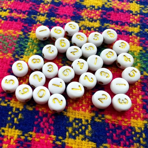 Miniatura 4 de Amaney 500pcs cuentas de números dorados 0.276x0.157 in cuentas de números mixtos acrílico forma redonda cuentas sueltas