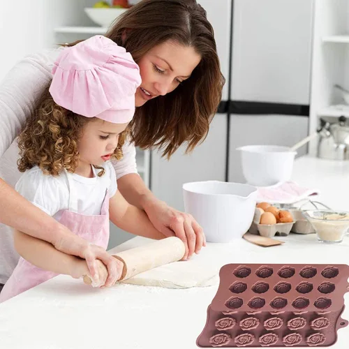 Miniatura 4 de Paquete de 2 moldes de silicona para el día de San Valentín, moldes de caramelo de chocolate, moldes de rosa para hornear, bandeja de silicona