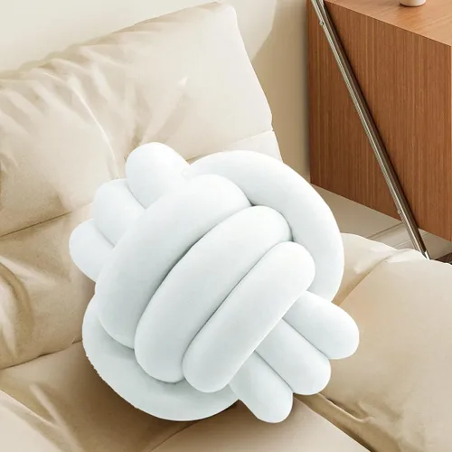 Miniatura 40 de Almohada Bola de Nudo Gris, Almohada Decorativa Hecha a Mano, Cojín Redondo Suave Anudado para Sofá y Dormitorio, Linda Decoración del Hogar