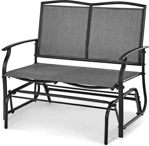 Miniatura 10 de Tangkula Banco planeador de patio para 2 personas, silla de sofá biplaza mecedora para exteriores con marco de acero resistente, tela de asiento