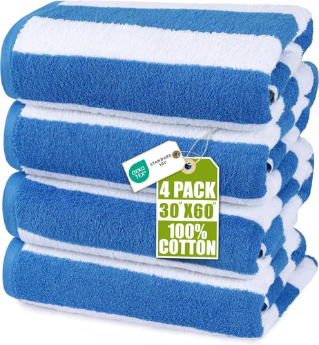 Utopia Towels Paquete de 4 toallas de playa Cabana, juego de toallas de playa de algodón de gran tamaño de 30 x 60 pulgadas, textura suave hilado en