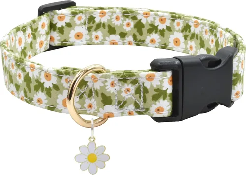 Miniatura 11 de Collar de perro con patrones de flores con accesorios, collares para perros de algodón suave para perros pequeños, medianos y grandes, hembras