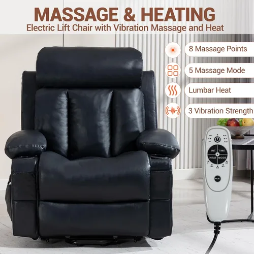 Miniatura 7 de Power Lift Recliner Chair for Elderly, Electric Oversized Single Sofa with Vibration Massage and Heat, Cup Holder and USB Charge Port for Living