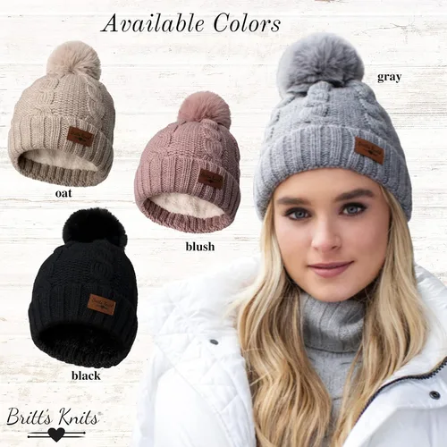 Miniatura 4 de Britt's Knits Cozy Classics - Gorro de invierno con pompones de piel acogedora para mujeres y niñas