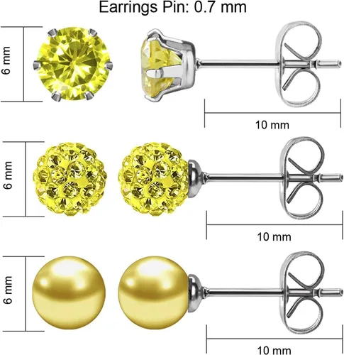 Miniatura 4 de JewelrieShop - Juego de aretes de tuerca de acero inoxidable con circonitas cúbicas y perlas de imitación, 3 pares de 0.236 in
