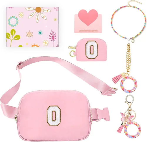 Miniatura 11 de Regalos de moda para niñas adolescentes, cangurera con monograma para niña con llavero, collar, dijes de taza, tarjeta de felicitación y caja