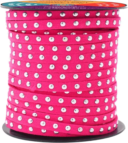 Miniatura 60 de Mandala Crafts Cordones de gamuza sintética para fabricación de joyas, 20 yardas, tiras de cordones de cuero con tachuelas doradas, cuerdas planas