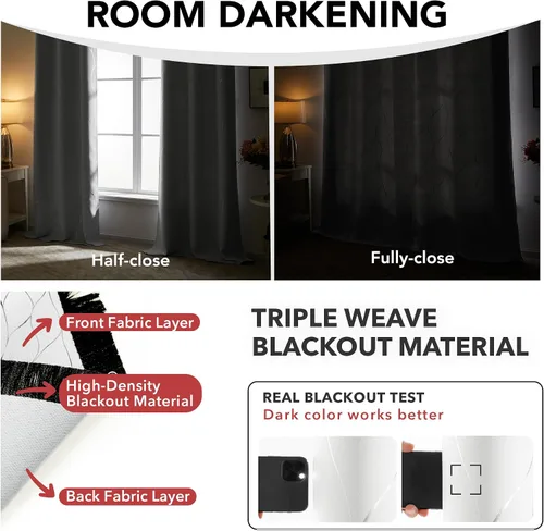 Miniatura 7 de Deconovo Cortinas opacas con aislamiento térmico, reducción de ruido, para dormitorio, sala de estar, 2 paneles, negro/onda, 42 pulgadas de ancho x