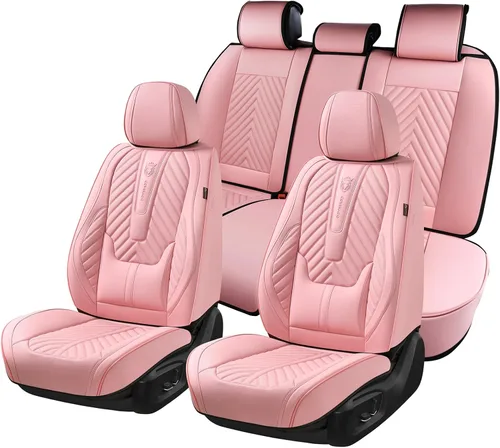 Miniatura 27 de Coverado Fundas de asiento de automóvil, juego completo de fundas de asiento de cuero sintético, fundas protectoras de asiento de lujo, ajuste Rojo