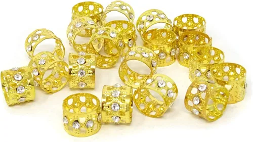 Honbay 20 anillos dorados de diamantes de imitación para el cabello, rastas y cuentas trenzadas, joyería para el cabello trenzado (corazón hueco)