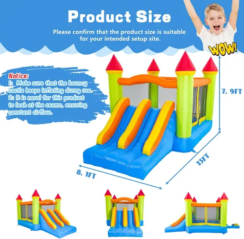 Miniatura 2 de Casa hinchable inflable para niños de 3 a 10 años, casa hinchable con gran tobogán y soplador, 13 pies de largo x 8.2 pies de ancho x 8 pies