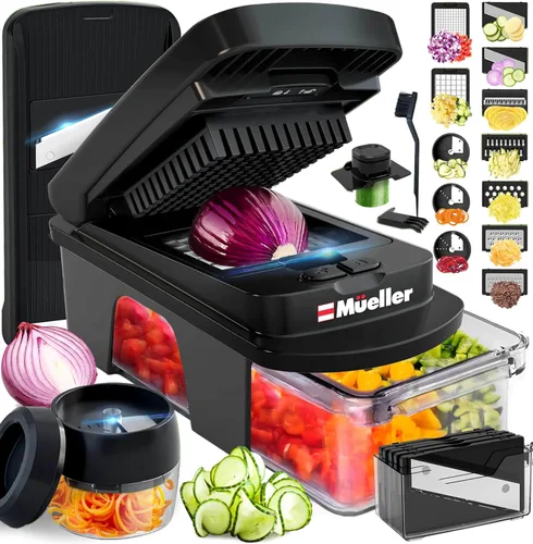 Miniatura 14 de Mueller Pro-Series 10-en-1, Cortador Multifuncional de Verduras de Acero Inoxidable con 8 Cuchillas y Mandolina, Herramientas y Gadgets de Cocina