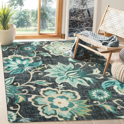 Miniatura 23 de Lahome - Tapete floral con estampado de cachemira, lavable, antideslizante, pequeño, anti-manchas, suave, para baño, entrada, dormitorio, Negro