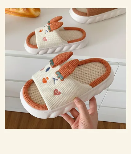 Miniatura 6 de Pantuflas Kawaii de conejito peludo para mujer, cómodas, con puntera abierta, lindas sandalias de invierno de animales