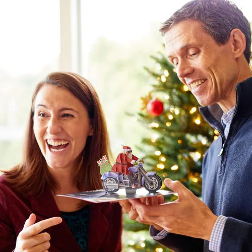 Miniatura 5 de Lovepop Tarjeta desplegable de Navidad para ella y él, tarjetas de felicitación navideñas 3D para niños, niñas, hombres, mujeres, motocicleta