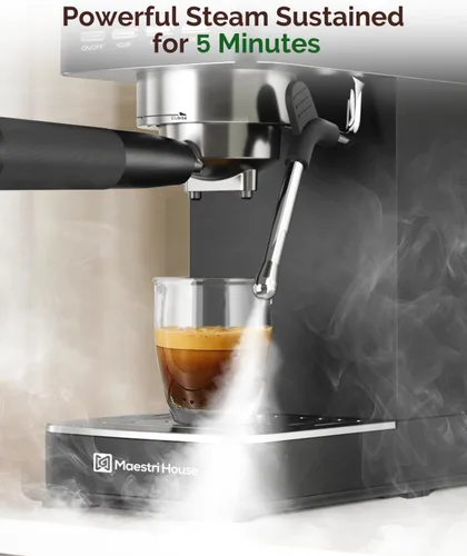 Miniatura 5 de Máquina de Espresso Maestri House, Bomba ULKA de 20 Bares, Cafetera de Espresso Compacta con Medidor de Flujo Integrado, Espumador de Leche a Vapor