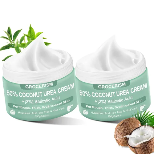 Miniatura 12 de Grocerism Crema de urea 50 por ciento para pies con coco 5.29 onzas Crema para pies y manos de máxima fuerza con 2% de ácido salicílico, árbol