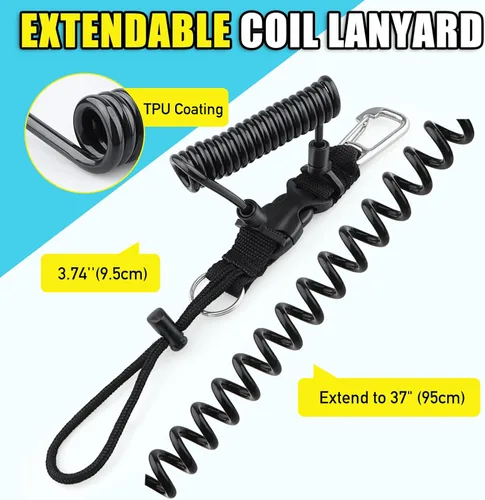 Miniatura 2 de Buceo bobina Landyard, cordón de acero inoxidable para cámara en espiral con hebilla de metal de liberación rápida Amarillo