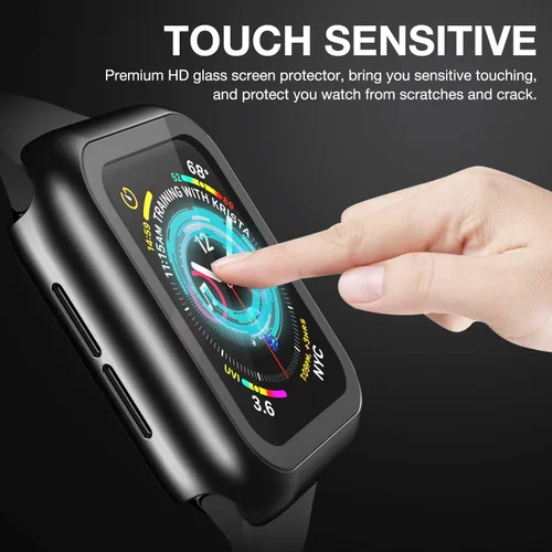 Miniatura 6 de Funda compatible con Apple Watch de 1 37⁄64 pulgadas (40 mm), serie 6/5/4/SE, con protector de pantalla de vidrio templado integrado, carcasa Negro