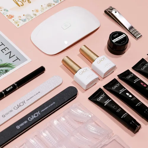 Miniatura 6 de GAOY Kit de uñas de gel de poliéster con kit de inicio de luz UV, kit de extensión de gel constructor de 6 piezas para principiantes con todo arte
