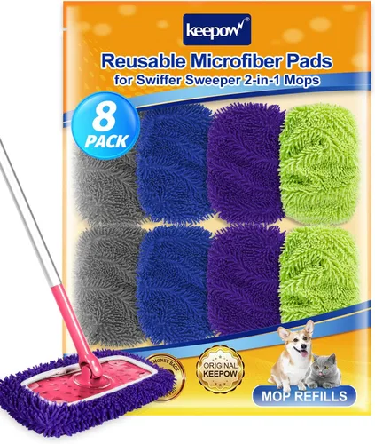 Miniatura 14 de KEEPOW Paños de barrido en seco reutilizables compatibles con Swiffer Sweeper, paños de trapeado húmedos lavables, almohadillas de trapeador