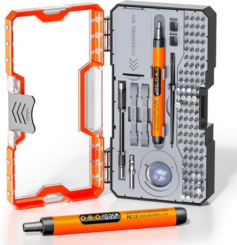 Miniatura 8 de ANVANNA Juego de mini destornilladores eléctricos 120 en 1: UnaMela - Pequeño destornillador eléctrico inalámbrico - 120 puntas de precisión, luz