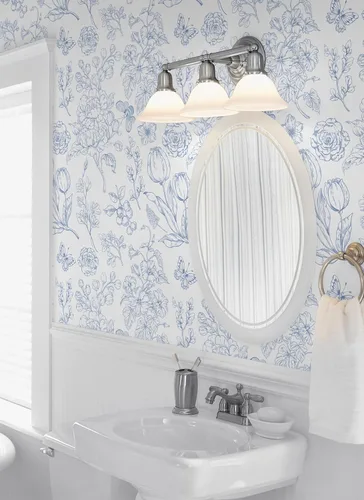 Miniatura 3 de CiCiwind Papel tapiz floral despegar y pegar, papel de contacto azul y blanco, bohemio moderno autoadhesivo removible para baño dormitorio