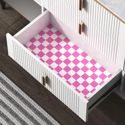 Miniatura 4 de Papel Tapiz Moderno Despegar y Pegar Rosa y Blanco de Mosaico a Cuadros Papel de Contacto 17.7"x78.8" Papel Tapiz Autoadhesivo de Celosía Removible